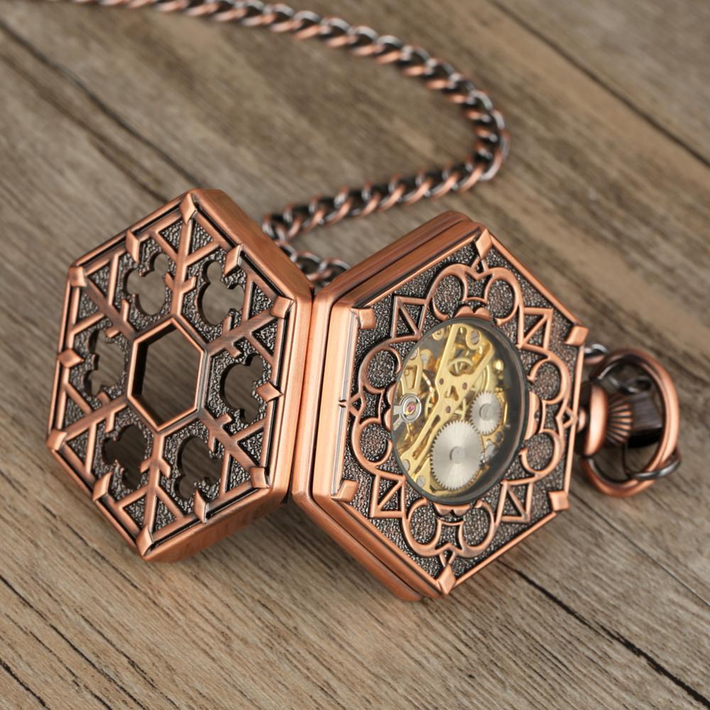 Montre à gousset mécanique à remontage manuel boitier Octogonal couleur cuivre ou argent Ma montre à gousset