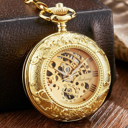 Montre à gousset mecanique à remontage manuel boitier et mouvement doré Ma montre à gousset