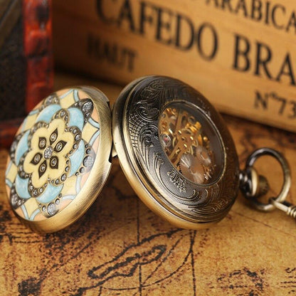 Montre à gousset mécanique à remontage manuel capot avant fleure ton doré et bleu Ma montre à gousset