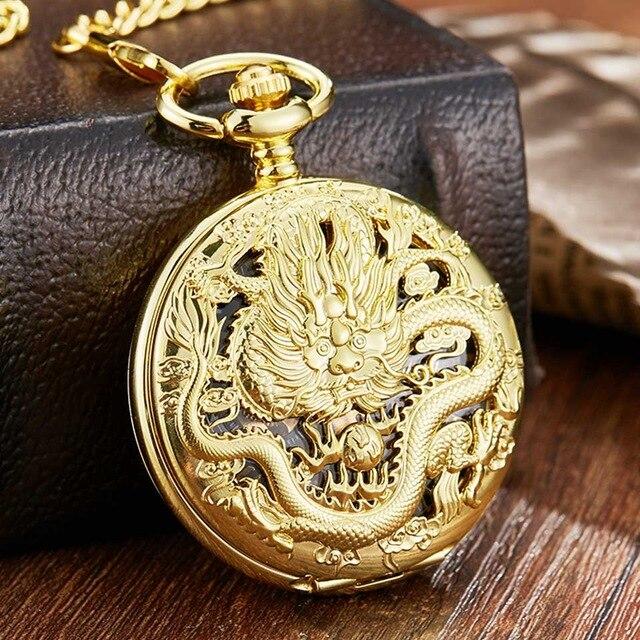 Montre à gousset mécanique à remontage manuel empire du dragons thématique des créatures mythiques chinoise Ma montre à gousset