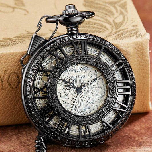 Montre à gousset mécanique à remontage manuel noire capot chiffres Romains Ma montre à gousset