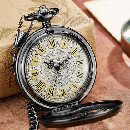 Montre à gousset mécanique à remontage manuel noire capot chiffres Romains Ma montre à gousset