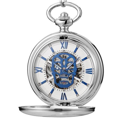 Montre à gousset mécanique à remontage manuel, boitier doré et cadrans skull Ma montre à gousset