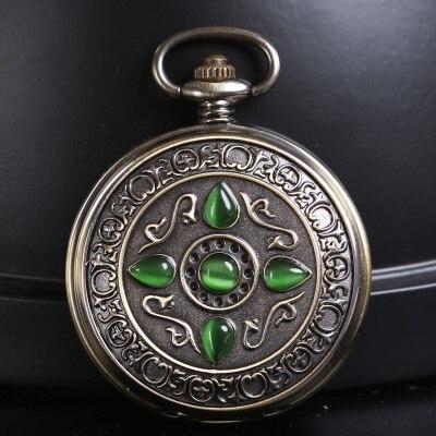 Montre à gousset mécanique à remontage manuel, capot avant décoré de pierres vertes et arabesques Ma montre à gousset