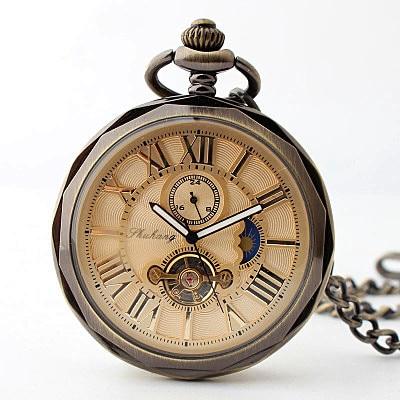 Montre à gousset mécanique et phase de lune, mouvement automatique à remontage par balancier Ma montre à gousset