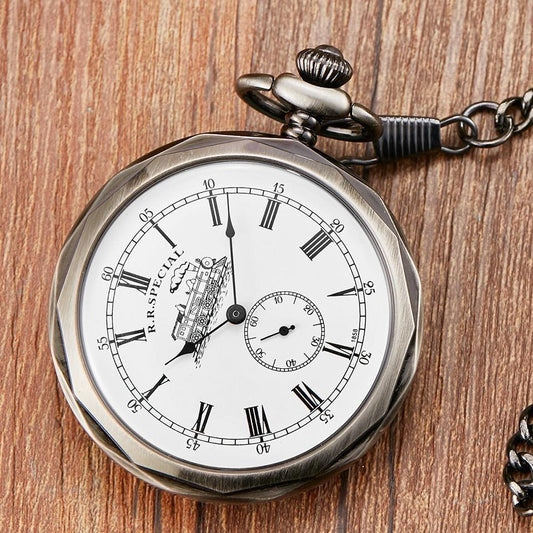 Montre à gousset mécanique mouvement automatique à remontage manuel, cadran blanc et chiffres Romains Ma montre à gousset
