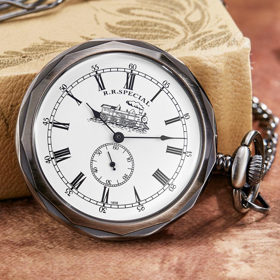 Montre à gousset mécanique mouvement automatique à remontage manuel, cadran blanc et chiffres Romains Ma montre à gousset