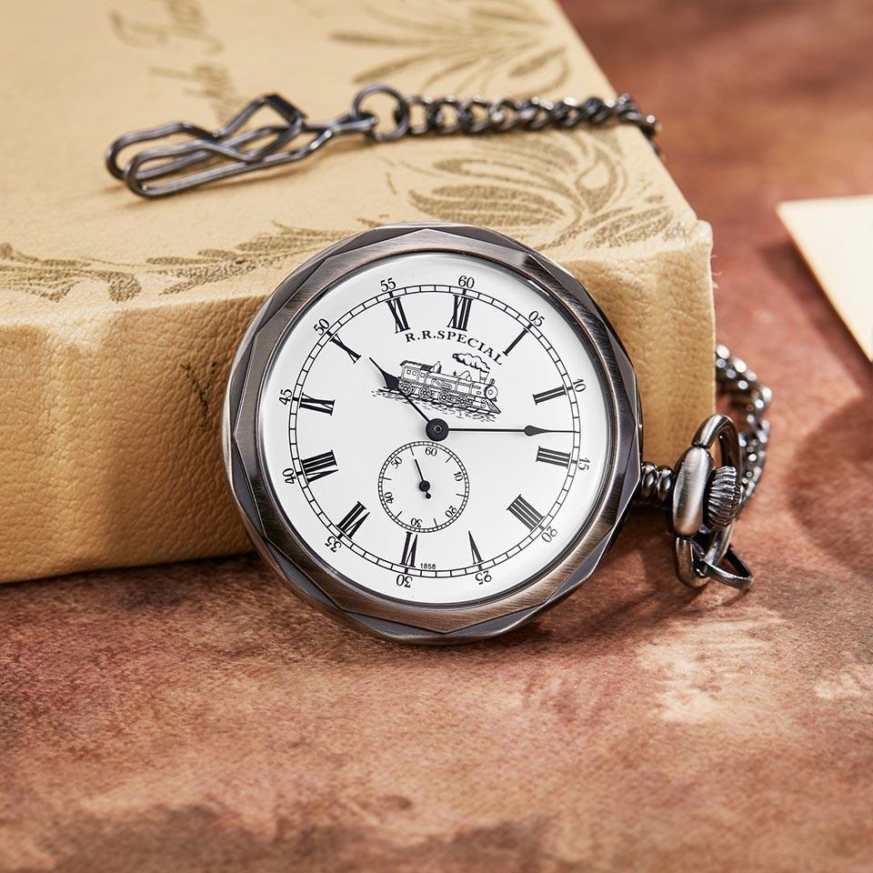 Montre à gousset mécanique mouvement automatique à remontage manuel, cadran blanc et chiffres Romains Ma montre à gousset