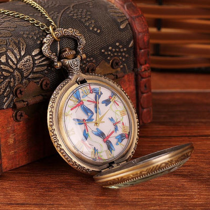 Montre à gousset mouvement quartz et cadrans déco libellule Ma montre à gousset