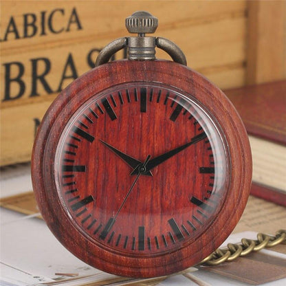 Montre à gousset rétro en bois d'ébène rouge et mouvement quartz Ma montre à gousset