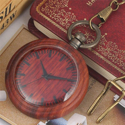 Montre à gousset rétro en bois d'ébène rouge et mouvement quartz Ma montre à gousset