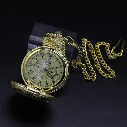 montre à gousset mécanique à remontage manuel thématique du dragon et pierre rouge Ma montre à gousset