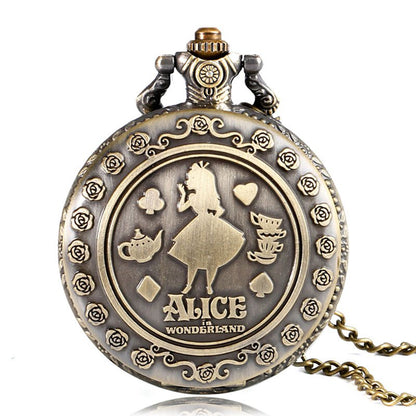 Montre à gousset thématique "Alice", mouvement quartz et petite fiole en verre Ma montre à gousset
