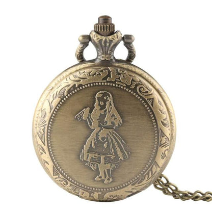 Montre à gousset thématique "Alice", mouvement quartz et petite fiole en verre Ma montre à gousset