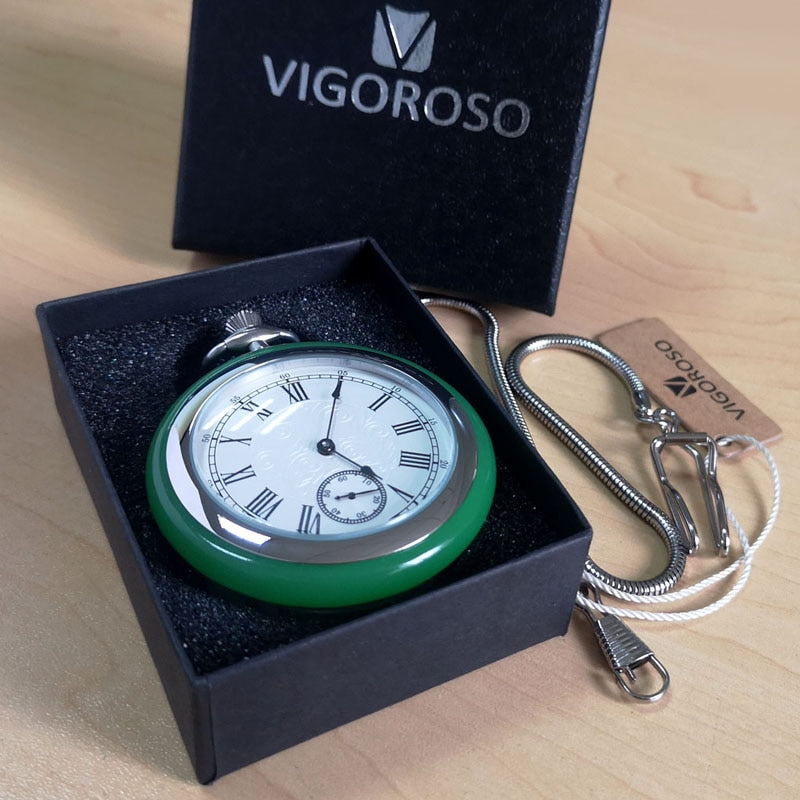 Montre à gousset mécanique à remontage manuel Jade vert et acier Ma montre à gousset