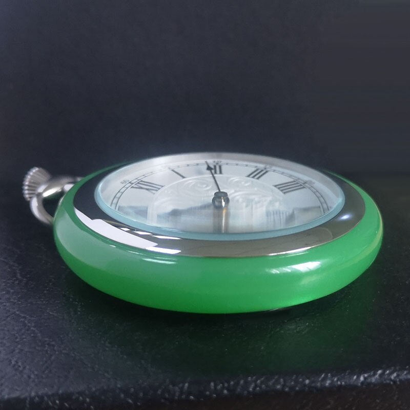 Montre à gousset mécanique à remontage manuel Jade vert et acier Ma montre à gousset